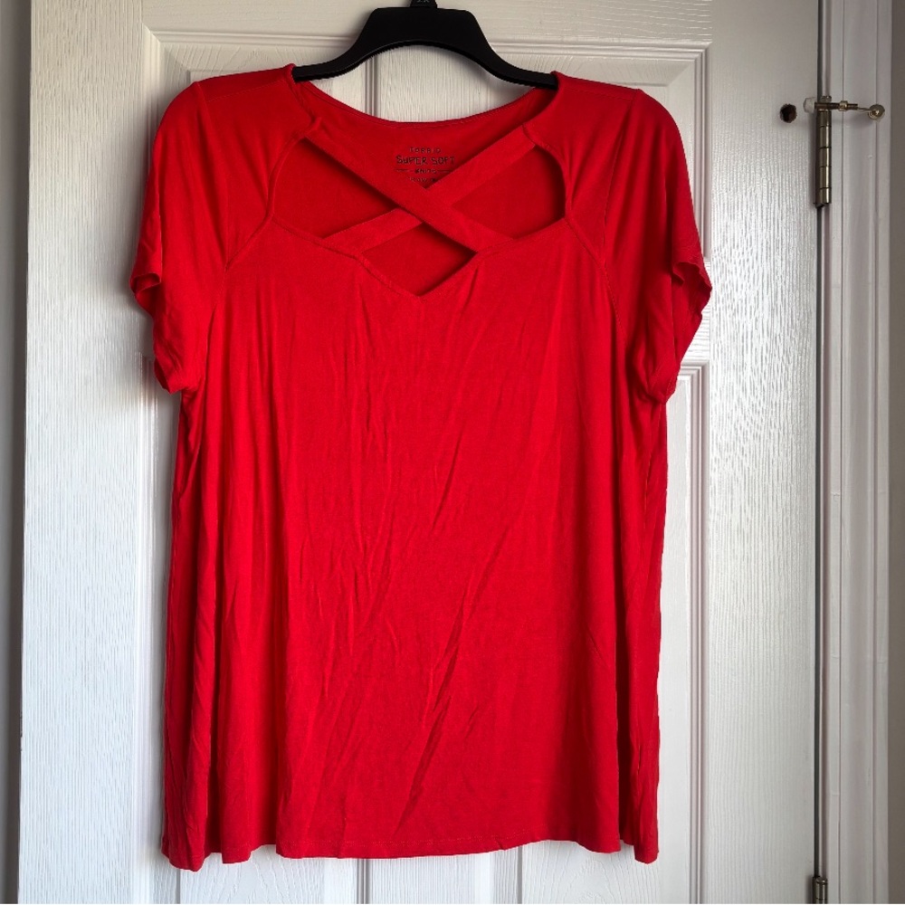 torrid Red Short Sleeve Tee with Crisscross Neckline